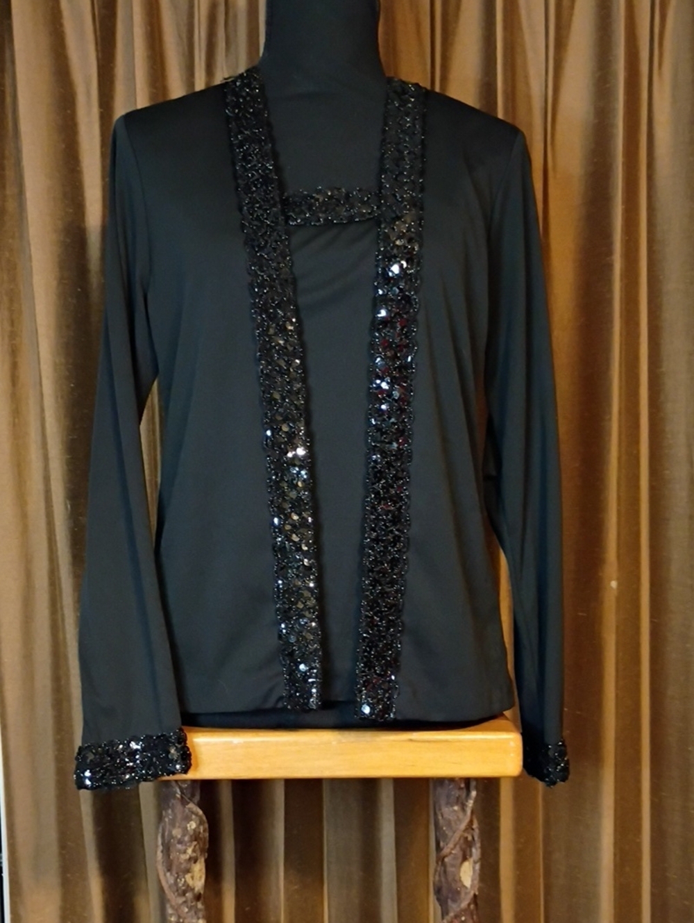Vintage Black Sequin-Trim Women's Top